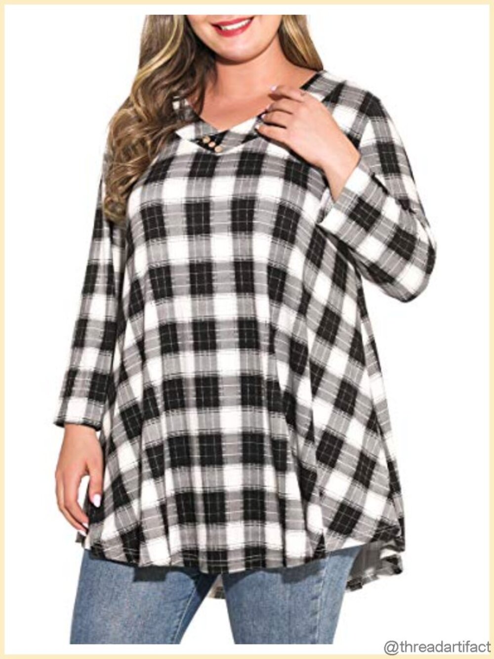Womens Plus Size Tunic Top 3/4 Sleeve V Neck Flowy Blouse